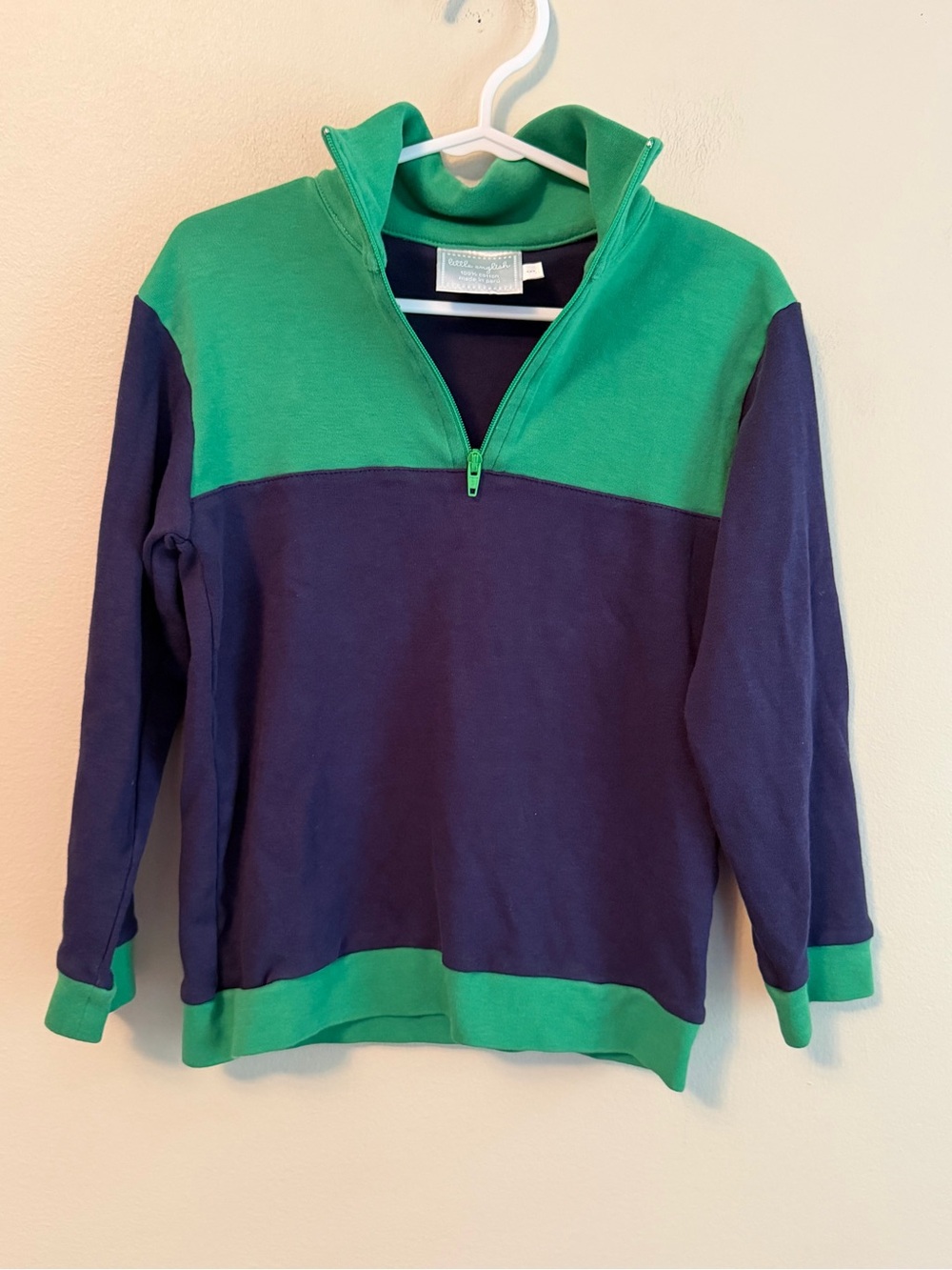 Little English Colorblock Half-Zip Pullover in Green & Navy